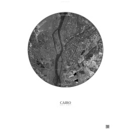 Affiche Cairo – Poster vue satellite 6km N&B | Gravura – Fond clair