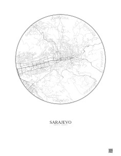 Affiche Sarajevo – Poster carte de ville 6km | Gravura – Fond clair