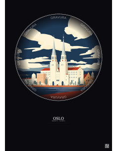 Affiche Oslo – Poster illustration vintage – Oslo | Gravura – Fond foncé
