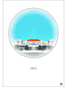 Affiche Oslo – Poster illustration vintage – Ullevaal Stadion | Gravura – Fond clair