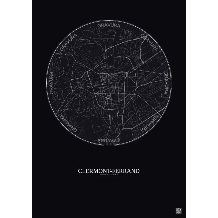 Affiche Clermont Ferrand – Poster carte de ville 2.5km | Gravura