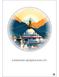 Affiche Kathmandu Metropolitan City – Poster illustration vintage – Famous Viewpoint Of Kathmandu Metropolitan City | Gravura – 