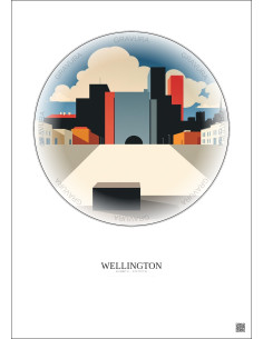 Affiche Wellington – Poster illustration vintage – Te Ngakau Civic Square | Gravura – Fond clair