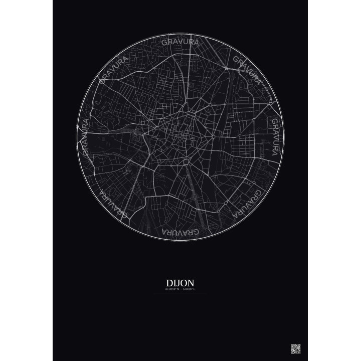 Affiche Dijon – Poster carte de ville 2.5km | Gravura – Fond fon
