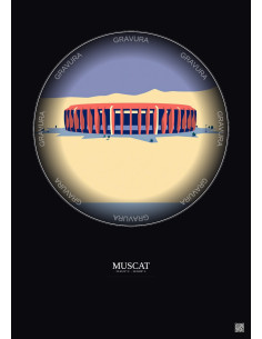 Affiche Muscat – Poster illustration vintage – Sultan Qaboos Sports Complex | Gravura – Fond foncé