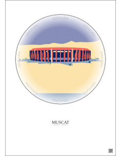 Affiche Muscat – Poster illustration vintage – Sultan Qaboos Sports Complex | Gravura – Fond clair