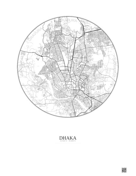 Dhaka City Map Poster 10km | Gravura – Light background