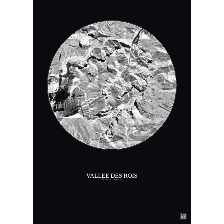 Vallee Des Rois Satellite View Poster 1km B&W | Gravura – Dark background