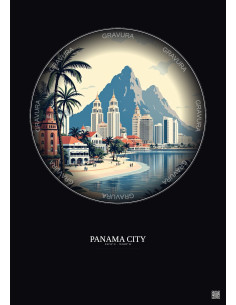 Affiche Panama City – Poster illustration vintage – Panama City | Gravura – Fond foncé