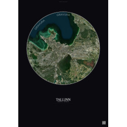 Affiche Tallinn – Poster vue satellite 10km Couleur | Gravura – Fond foncé