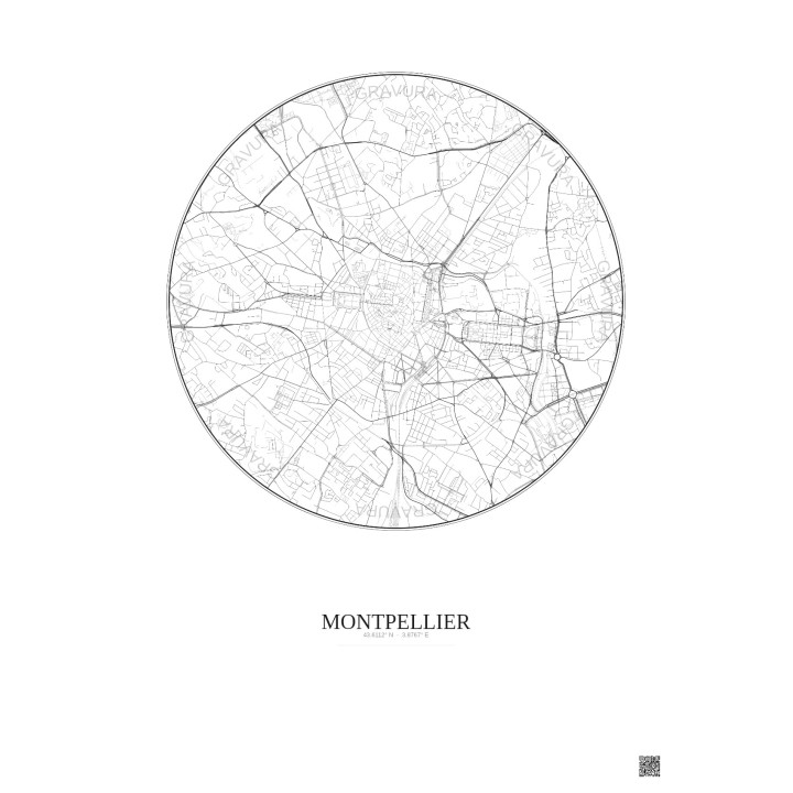 Affiche Montpellier – Poster carte de ville 2.5km | Gravura – Fo