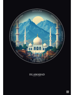 Islamabad Vintage Travel Poster – Islamabad | Gravura – Dark background