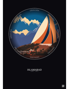 Islamabad Vintage Travel Poster – Pakistan Monument | Gravura – Dark background