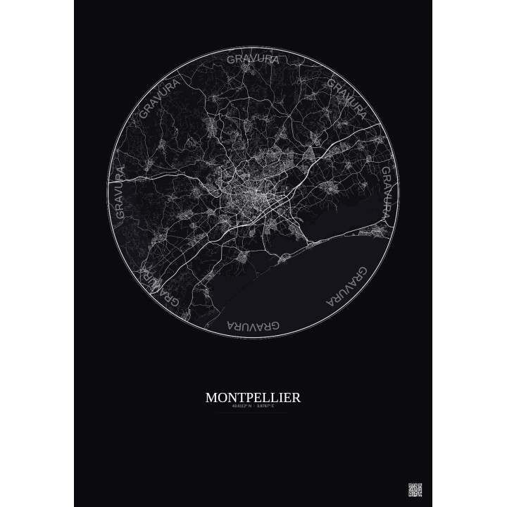 Affiche Montpellier – Poster carte de ville 20km | Gravura – Fon