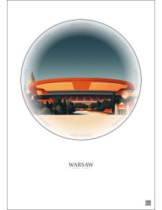 Warsaw Vintage Travel Poster – Kazimierz Gorski National Stadium | Gravura – Light background