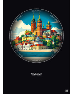 Warsaw Vintage Travel Poster – Warsaw | Gravura – Dark background