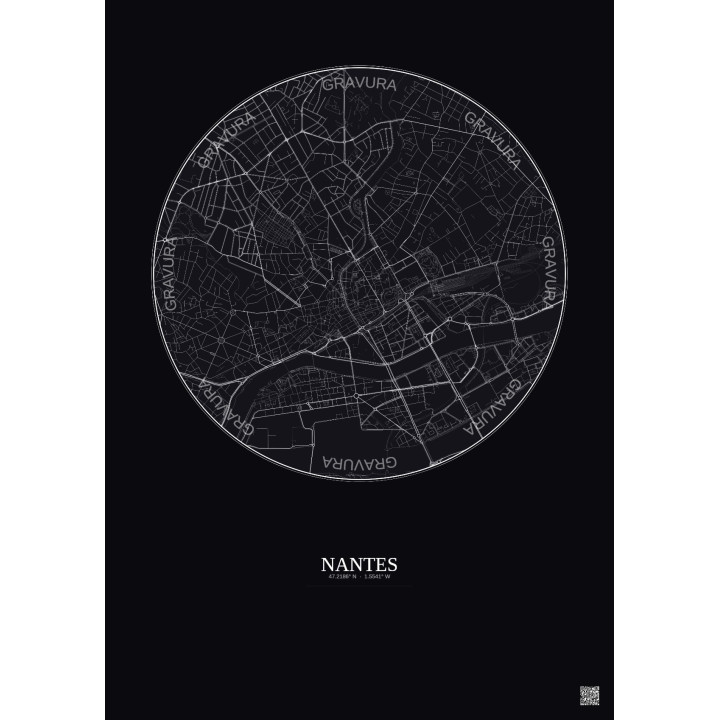 Affiche Nantes – Poster carte de ville 2.5km | Gravura – Fond fo