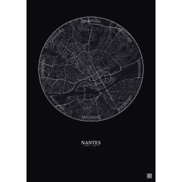 Affiche Nantes – Poster carte de ville 5km | Gravura – Fond fonc