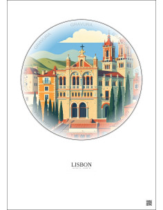 Lisbon Vintage Travel Poster – Jeronimos Monastery | Gravura – Light background