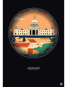 Affiche Asuncion – Poster illustration vintage – Famous Viewpoint Of Asuncion | Gravura – Fond foncé