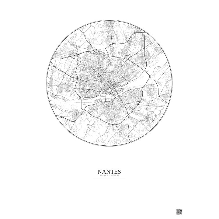 Affiche Nantes – Poster carte de ville 10km | Gravura – Fond cla