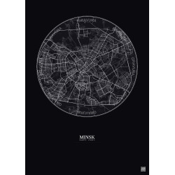 Affiche Minsk – Poster carte de ville 10km | Gravura – Fond foncé