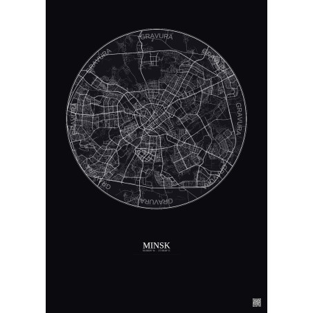 Affiche Minsk – Poster carte de ville 10km | Gravura – Fond foncé