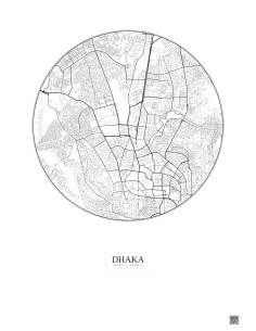 Affiche Dhaka – Poster carte de ville 6km | Gravura – Fond clair