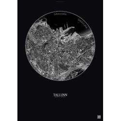 Affiche Tallinn – Poster vue satellite 2.5km N&B | Gravura – Fond foncé