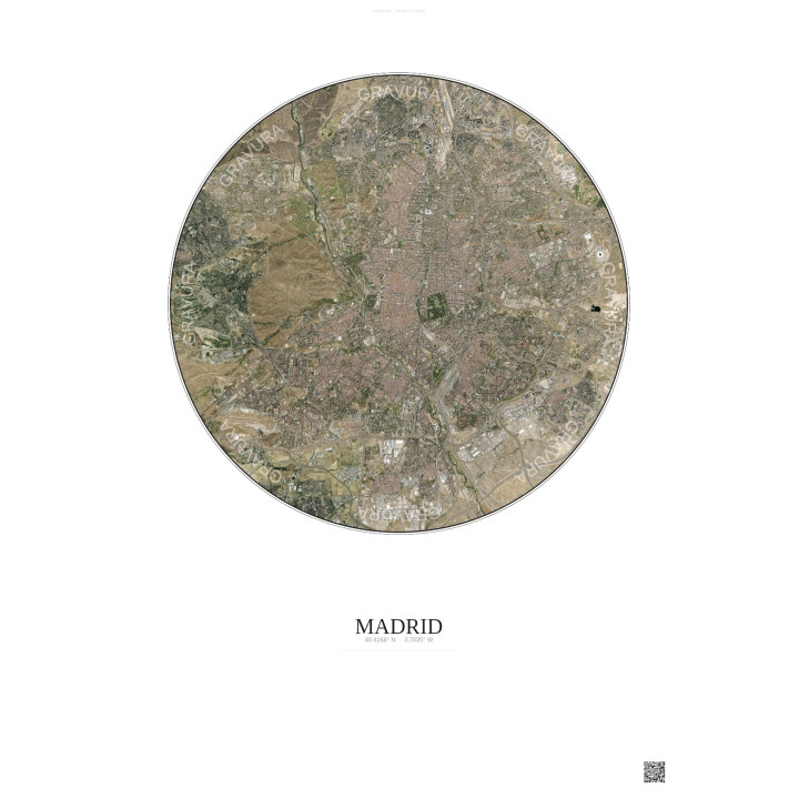 Affiche Madrid – Poster vue satellite 10km Couleur | Gravura – Fond clair