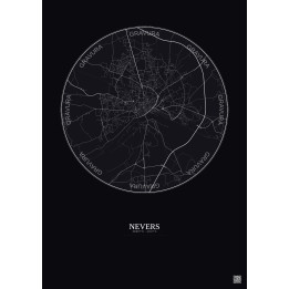 Nevers City Map Poster 5km | Gravura – Dark background