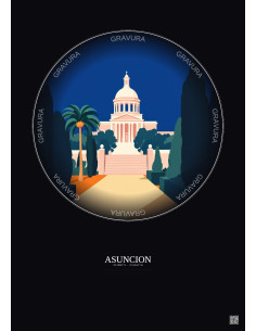 Affiche Asuncion – Poster illustration vintage – Most Iconic Landmark Of Asuncion | Gravura – Fond foncé