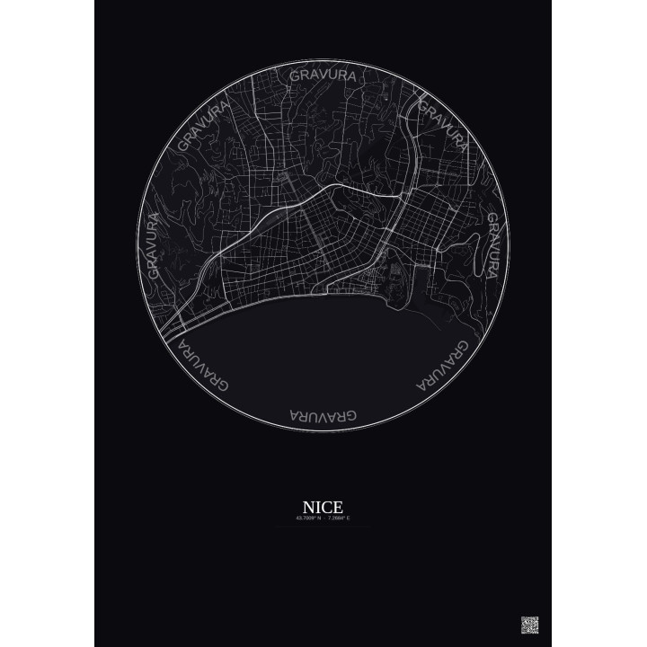 Nice City Map Poster 2.5km | Gravura – Dark background