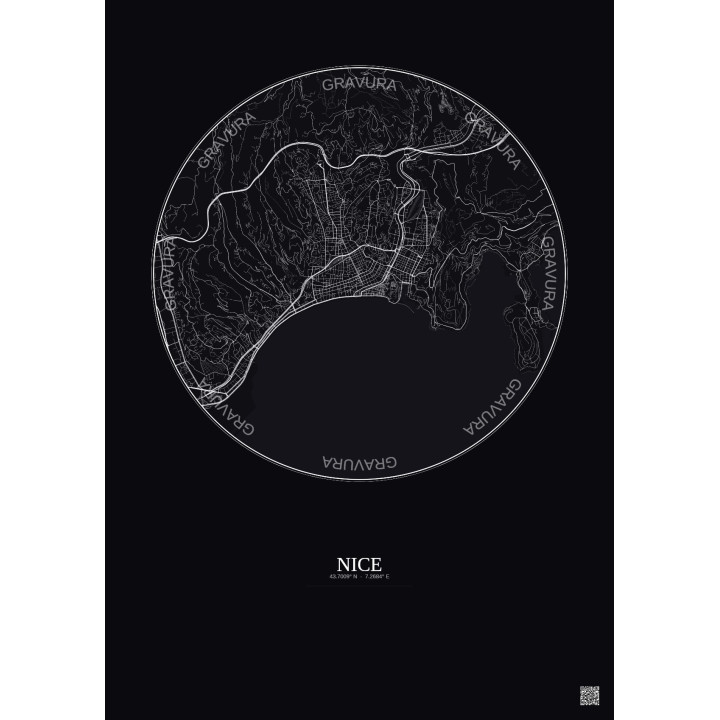 Nice City Map Poster 6km | Gravura – Dark background