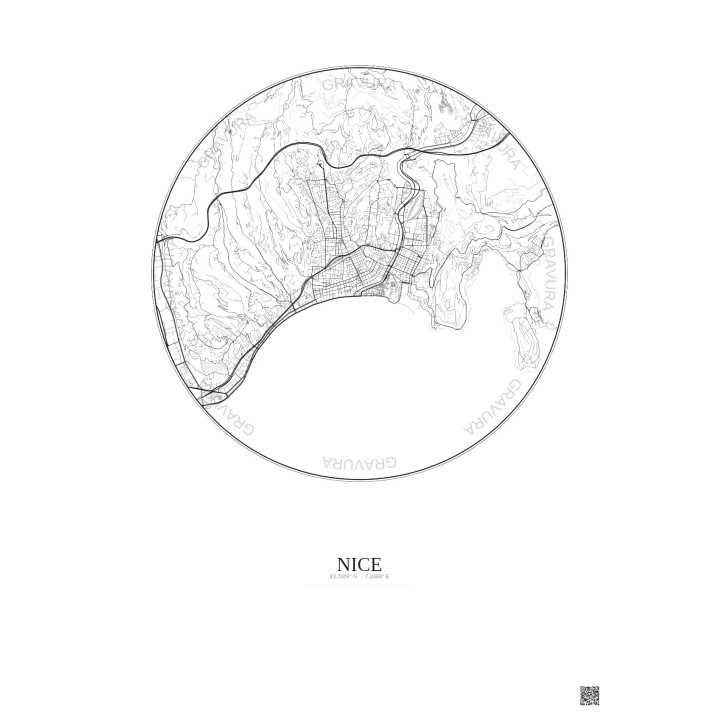 Nice City Map Poster 6km | Gravura – Light background