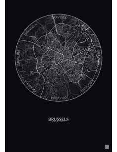 Affiche Brussels – Poster carte de ville 10km | Gravura – Fond foncé