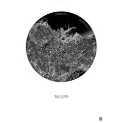 Affiche Tallinn – Poster vue satellite 2.5km N&B | Gravura – Fond clair