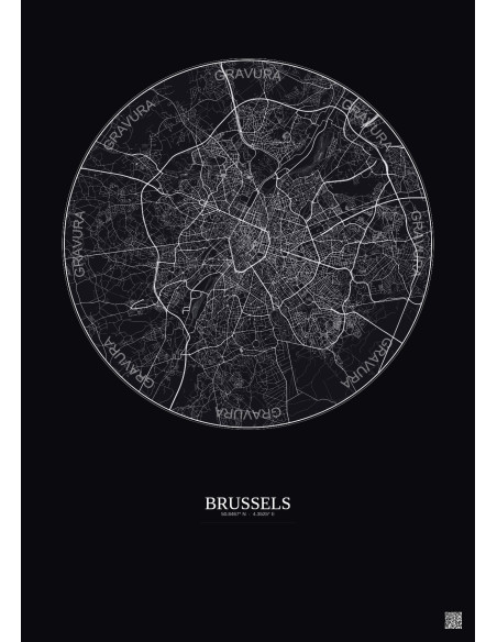 Affiche Brussels – Poster carte de ville 10km | Gravura – Fond foncé