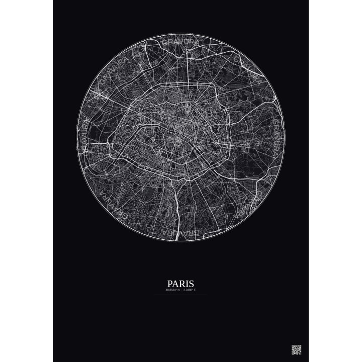 Affiche Paris – Poster carte de ville 10km | Gravura – Fond fonc