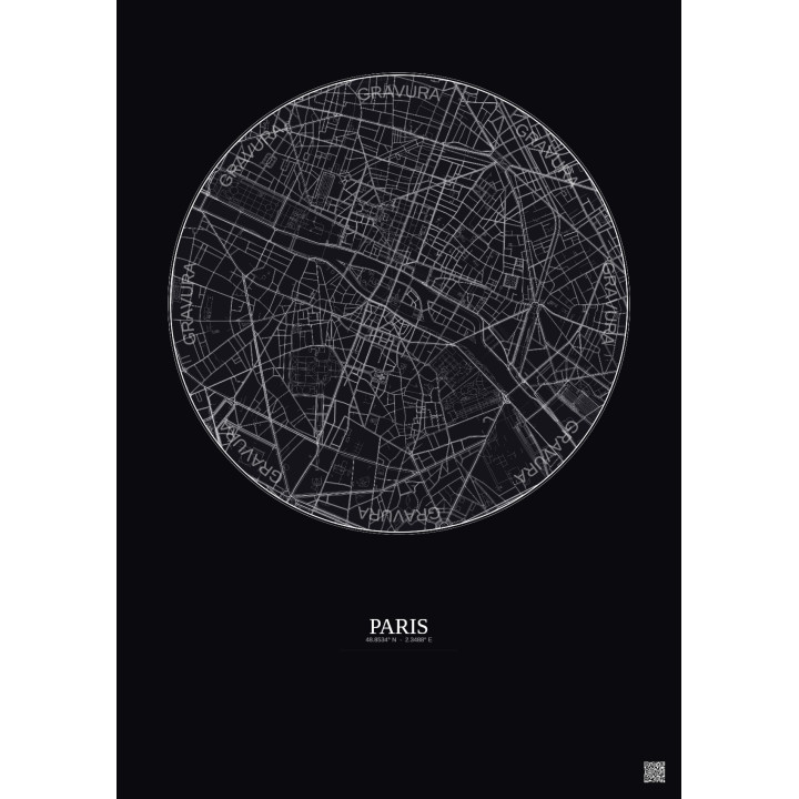 Paris City Map Poster 2.5km | Gravura – Dark background