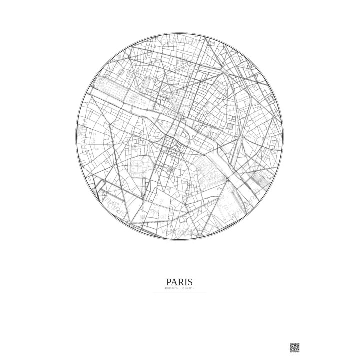 Paris City Map Poster 2.5km | Gravura – Light background
