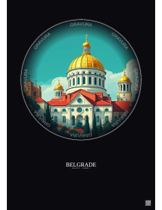 Affiche Belgrade – Poster illustration vintage – Church Of Saint Sava | Gravura – Fond foncé