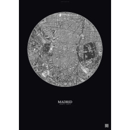 Affiche Madrid – Poster vue satellite 2.5km N&B | Gravura – Fond foncé