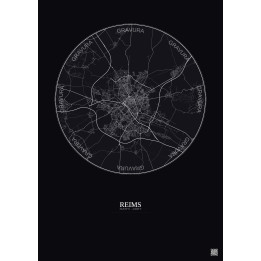 Affiche Reims – Poster carte de ville 10km | Gravura – Fond fonc