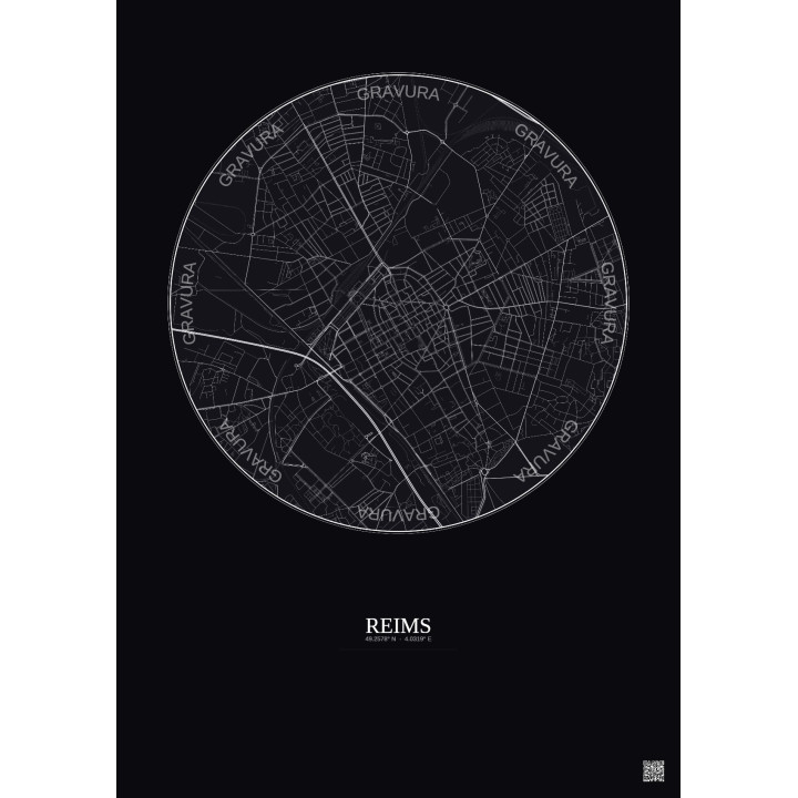 Affiche Reims – Poster carte de ville 2.5km | Gravura – Fond fon