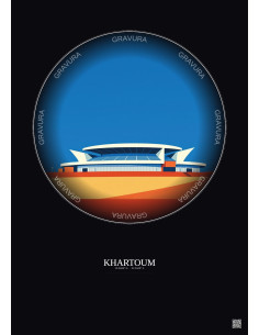 Affiche Khartoum – Poster illustration vintage – Khartoum Stadium | Gravura – Fond foncé