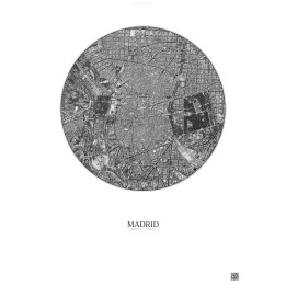 Affiche Madrid – Poster vue satellite 2.5km N&B | Gravura – Fond clair