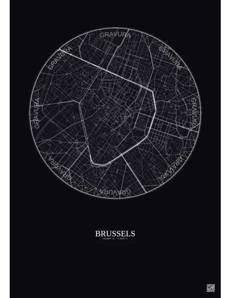 Affiche Brussels – Poster carte de ville 2.5km | Gravura – Fond foncé