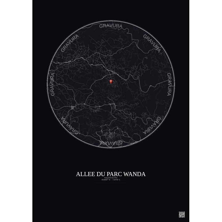 Affiche Roquefort Les Pins – Poster carte de ville 5km | Gravura