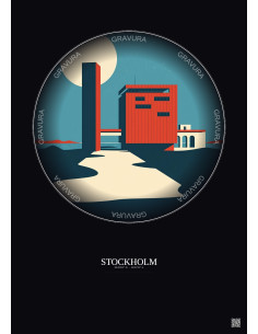 Affiche Stockholm – Poster illustration vintage – Swedish Film Institute | Gravura – Fond foncé